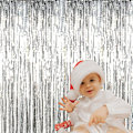 Pikkukuva 5 / 5: 3,2 m x 3 m Metallinen Tinsel-Folio Fringe-Verhot Juhlan Taustakuvaksi Hääkoristeluun (hopea, 1 pakkaus)