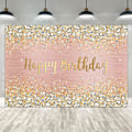Pikkukuva 1 / 5: Hyvää syntymäpäivää Taustakangas Timantit Kiiltävät Bokeh Vaaleanpunainen Ja Kulta Piste Glitter Sparkle Valokuvaustaustaksi Tyttöjen Juhliin Koristeluun (110cm*180cm)