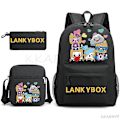 Miniatyrbild 4 av 5: Lankybox skolväska tecknad axelväska casual canvasväska student laptop Mochilas 3-delad set bildfärg 3
