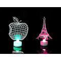 Miniatyrbild 3 av 5: 2 st 3D julbelysning, akryltomte, äppel Eiffeltorn figur LED nattlampa