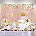 Pikkukuva 3 / 5: Hyvää syntymäpäivää Taustakangas Timantit Kiiltävät Bokeh Vaaleanpunainen Ja Kulta Piste Glitter Sparkle Valokuvaustaustaksi Tyttöjen Juhliin Koristeluun (110cm*180cm)