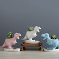 Miniatyrbild 5 av 5: Söta dinosaurie-succulent planterkruka med dräneringsbricka i keramik, behållare för kaktusblommor, djur-bonsaihållare