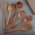 Miniatyrbild 3 av 5: Träredskap i 6 delar, köksredskap i trä, non-stick köksredskap, spatel, gaffel, slitsad spatel, soppslev, slev