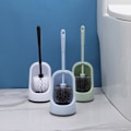 Miniatyrbillede 1 af 5: Blød børste toiletbørste, Høj kvalitet Moderne badeværelse Toilet rengøringsbørste med stativ Halv hvid? 1