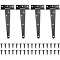 Miniatyrbillede 1 af 5: T-hængsel, sort lågehængsel, dørhængsel, fladt hængsel i rustfrit stål til porte, skure, skabe - 6 tommer (pakke med 4, sort)