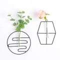 Miniatyrbillede 5 af 5: Kreativ tørret blomst vase, vægmonteret smedejern plante glasbeholder, geometrisk form til stue, sort, et cirkulært mønster
