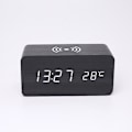 Miniatyrbild 3 av 5: Digital väckarklocka FM-radio, 10 W snabb trådlös laddningsstation för iPhone/Samsung Galaxy, USB-laddningsport, väckningsljud, sovrumssömntimer, trä L