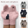 Miniatyrbild 3 av 5: Kattvantar för Kvinnor Ullvantar Höst Vinter Utomhus Varma Kalla Skydd Vadderade Katt Tryckta Vantar-4（Rosa）