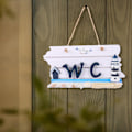 Miniatyrbild 2 av 3: Dekorationsskylt för toalett, rustikt toalett-WC-skylt, väggskylt, skylt för dam- och herrtoalett