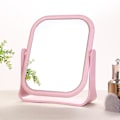 Miniatyrbild 2 av 5: Dubbelsidig Sminkspegel för Skrivbord, Rotationsbar Student Sminkspegel, Bärbar Klädspegel, Prinsesspegel - Kvadratisk Rosa