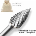 Miniatyrbillede 4 af 5: Sæt med dobbeltslebne roterende fræsere i wolframcarbid med 6 mm skaft og 10 mm hoved til Dremel-værktøj, elektrisk boremaskine og slibemaskine