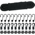 Miniatyrbillede 1 af 5: Elastisk spænder 5mm 15m sort elastisk snor elastisk spænder med krog elastikbånd til presenning cykelkrog fastgørelseskrog (sort 5mm x 15m)