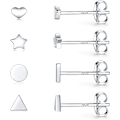 Miniatyrbillede 1 af 5: Sterling Sølv Stud Øreringe Til Kvinder Mænd - 4 Par Hypoallergeniske Enkle Geometriske Små Stud Øreringe Sæt Tiny Cirkel Trekant Kvadrat Bar Stud Øre
