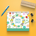 Miniatyrbillede 2 af 5: Januar 2024-juni 2025, Forårsblomster i engelsk kreativ simpel skrivebords kalender 18 måneder 365 dage nedtælling månedlig planlægning krønike kalender