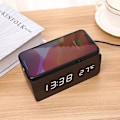 Miniatyrbild 4 av 5: Digital väckarklocka FM-radio, 10 W snabb trådlös laddningsstation för iPhone/Samsung Galaxy, USB-laddningsport, väckningsljud, sovrumssömntimer, trä L