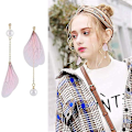 Miniatyrbilde 3 av 5: Boho Lettværende Unike Asymmetriske Sommerfuglvinge Ørepynt Med Lange Perle-Hengende Chiffon-Stoff Ørepynt Med Libellevinger Tråd For Kvinner Jenter Ferie