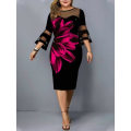 Miniatyrbild 5 av 5: Spetsklänningar Plus Size Kvinna Casual Blommig Mesh Midi Spetsärm Fest Julklänning För 2022 Nyår Kläder A4XLYellow