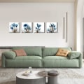 Miniatyrbild 4 av 5: Blå canvas väggkonst för vardagsrum, modern blomram, badrumsvägg, 4-delad uppsättning