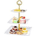 Miniatyrbild 1 av 4: 3-vånings kakställ bakverk muffins fruktställ för fest, födelsedag, bröllop, jul (vit)