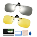 Miniatyrbild 1 av 5: Polariserade clip-on solglasögon, 2-pack bländskydd dag- och nattseende glasögonlins, fällbara UV-skydd ramlösa glasögon för utomhusbruk, resor