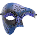 Miniatyrbild 1 av 4: Maskeradmask retro fantom ett öga halv ansikte kostym, två färger blå
