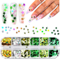 Miniatyrbild 1 av 5: Shamrock Nagelsticker Dekaler Nagelglitter St. Patrick's Day Klöver Glittrande 3D Nagelkonstmaterial Flakes Holografisk 12 Rutor Färgglad Grön Glitter S