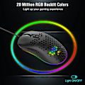 Miniatyrbild 4 av 4: Trådbunden RGB-spelmus, Ultralätt, Bikakeskal, RGB-LED Lätt Glidande PTFE-fötter, Hyperflex USB-kabel, 800 till 8000 DPI för Windows