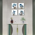 Miniatyrbild 5 av 5: Blå canvas väggkonst för vardagsrum, modern blomram, badrumsvägg, 4-delad uppsättning
