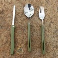 Miniatyrbillede 4 af 5: 3 stk. - Rustfrit stål sammenklappeligt bestik til camping, picnic, knive, gafler, skeer (Army Green)