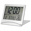 Miniatyrbild 1 av 5: Kreativ enkel resklocka hopfällbar ord elektronisk väckarklocka datum temperatur display skrivbordsklocka（silver）