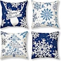 Miniatyrbild 1 av 5: 4x Christmas Blue Snowflake Örngott till jul