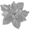 Miniatyrbild 2 av 5: 15 stycken julglitter konstgjorda julstjärna blommor, 8,7 tum konstgjorda bröllopsblommor dekorationer julgransprydnader（silver）