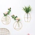 Miniatyrbillede 3 af 5: Kreativ tørret blomst vase, vægmonteret smedejern plante glasbeholder, geometrisk form til stue, sort, et cirkulært mønster