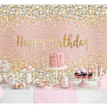 Pikkukuva 5 / 5: Hyvää syntymäpäivää Taustakangas Timantit Kiiltävät Bokeh Vaaleanpunainen Ja Kulta Piste Glitter Sparkle Valokuvaustaustaksi Tyttöjen Juhliin Koristeluun (110cm*180cm)