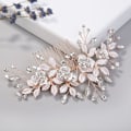 Miniatyrbild 3 av 5: Blommig bröllops hårklämma pärla hårklämma strass huvudbonad löv bröllop hår accessoarer för kvinnor och flickor (rosguld)