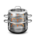 Miniatyrbild 4 av 7: 3-lagers ångkokare ångkokare kött och grönsakspotta kastrull Ø 28cm rostfritt stål induktionskokkärl ångkokare med lock