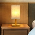 Miniatyrbild 2 av 4: Liten bordslampa för sovrum - Sänglampor för nattduksbord, minimalistisk sängbordslampa i massivt trä med fyrkantig tygskärm, skrivbordslampa