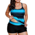Miniatyrbild 3 av 5: Plus Size Baddräkter för kvinnor Colour Block Randiga Baddräkter med Boyshorts S