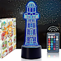 Miniatyrbild 1 av 3: 3D optisk illusion fyrtorn nattljus, 3D fyrtorn lampa 16 färger