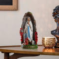 Miniatyrbild 3 av 4: Beibei - Jungfru Maria Välsignad Moder Staty, Vår Fru av Lourdes Med St Bernadette Och Lamm Hartsfigurer, Helig Skulptur Religiös Gåva Katolsk C