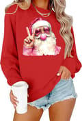 Retro Julemandsmønstret langærmet sweater, julepullover, julesweatshirt til kvinder, størrelse XL