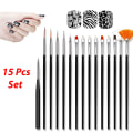 Miniatyrbillede 1 af 7: 15 stk Nail art sæt prikkede maling polish pensel pen Værktøj Black one size
