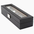 Miniatyrbild 3 av 3: Klockbox 6 klockor  -  Lyxmodell i svart carbon med ljusbrun ins Svart