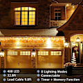 Miniatyrbild 4 av 6: 32.8ft 400 LED Icicle String Lights, 8 Modes Waterproof Icicle