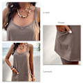 Miniatyrbild 3 av 4: Spaghetti Strap Kort Set Ficka Casual Figurnära Enfärgad U Ringad Strap Kort Kit för Kvinnor Khaki XL