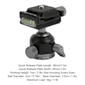 Miniatyrbild 6 av 8: Mini Kulhuvud i Aluminiumlegering 360° Panorama Kulhuvud med Snabbkopplingsplatta Vattenpass för Stativ Enbensstativ Digitalkameror