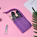 Miniatyrbild 5 av 5: Dam Handhållen Halvrund Transparent Sminkväska Sminkborste Organizer Väska purple