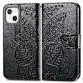 Miniatyrbild 1 av 6: iPhone 13 - Butterfly Print Läder Fodral - Svart