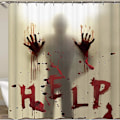Miniatyrbild 1 av 5: Blodig duschdraperi, halloweendekoration skräck blodiga handavtryck, halloweendekoration duschdraperi foder gardiner hjälp mig（90x180cm）