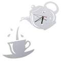 Miniatyrbillede 3 af 3: DIY Akryl Kaffekop Tekande 3D Væg Ur Køkken Vægure Silver